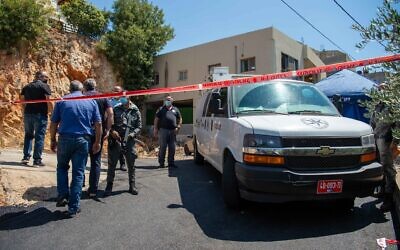 Police at the scene of the murder of Sahar Ismail, the education minister's aide for Arab society, in the northern Israeli town of Rameh, on August 15, 2021. (Flash90)