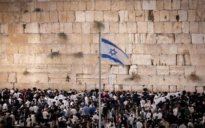 Jewish men praying for forgivness (Selichot), at the Western Wall in the Old City of Jerusalem on September 5, 2021, prior to the upcoming Jewish holiday of Rosh Hashanah (Jewish New Year). (Yonatan Sindel/Flash90)