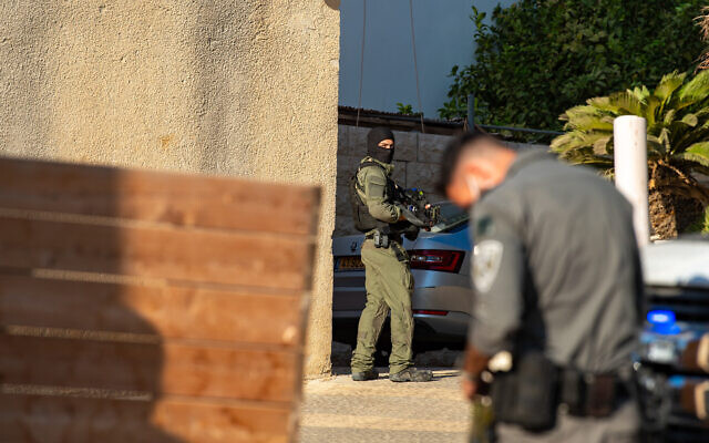 Police are seen in the northern village of Sandala as they search for escaped Palestinian security prisoners, on September 10, 2021. (Flash90) Police are seen in the northern village of Sandala as they search for escaped Palestinian security prisoners, on September 10, 2021. (Flash90)
