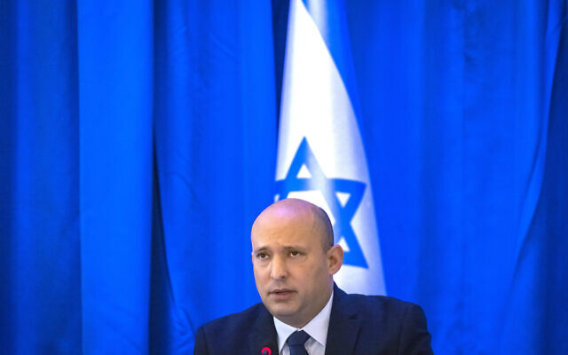 Prime Minister Naftali Bennett leads a cabinet meeting at the Foreign Ministry in Jerusalem, on September 12, 2021. (Olivier Fitoussi/Flash90) Prime Minister Naftali Bennett leads a cabinet meeting at the Foreign Ministry in Jerusalem, on September 12, 2021. (Olivier Fitoussi/Flash90)