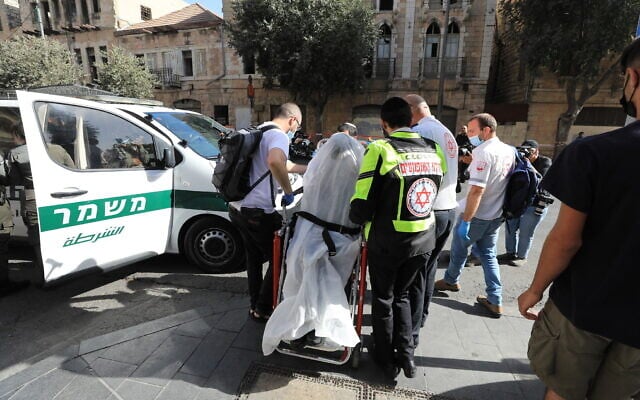 The scene of a stabbing attack outside the Central Bus Station in Jerusalem on September 13, 2021. (Olivier Fitoussi/Flash90) The scene of a stabbing attack outside the Central Bus Station in Jerusalem on September 13, 2021. (Olivier Fitoussi/Flash90)