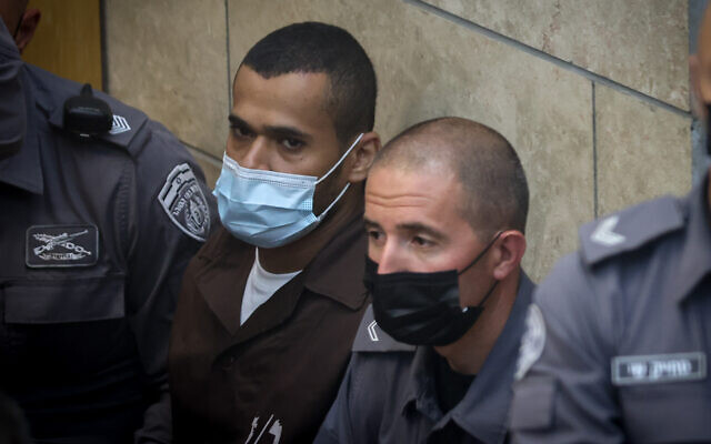 Munadil Nafiyat, one of the six Palestinian security prisoners who escaped from the high-security Gilboa Prison, attends a remand hearing at the Nazareth Magistrate's Court court, September 19, 2021. (David Cohen/ Flash90) Munadil Nafiyat, one of the six Palestinian security prisoners who escaped from the high-security Gilboa Prison, attends a remand hearing at the Nazareth Magistrate's Court court, September 19, 2021. (David Cohen/ Flash90)