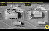 Before and after photographs from an explosion at an alleged Iranian missile base, on September 27, 2021. (ImageSat International)