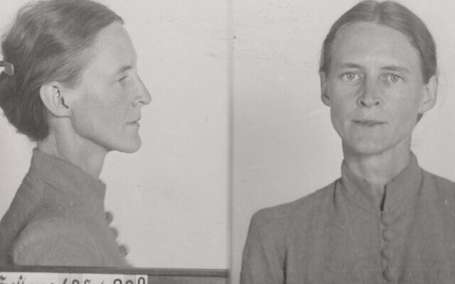 Detail from Gestapo mug shots of Mildred Harnack following her arrest, 1942. (Bundesarchiv, R 58/03191-228)