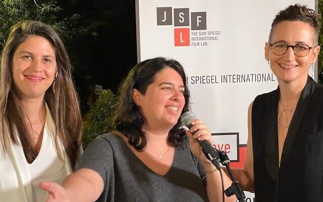 From left: Sam Spiegel director Dana Blankstein Cohen, prizewinner Netalie Braun and film lab director Aurit Zamir at the 9th edition of the Sam Spiegel film lab, August 28, 2021 (Courtesy Yossi Zwecker) From left: Sam Spiegel director Dana Blankstein Cohen, prizewinner Netalie Braun and film lab director Aurit Zamir at the 9th edition of the Sam Spiegel film lab, August 28, 2021 (Courtesy Yossi Zwecker)