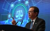 President Isaac Herzog address the opening of the Tenth Annual Conference of the Israel Bar Association in Tel Aviv, September 2, 2021. (Amos Ben Gershom/GPO.)