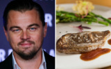 Leonardo DiCaprio has invested an undisclosed sum in Israeli cultured meat startup Aleph Farms and Dutch company Mosa Meat, according to an announcement in September 2021. In this composite image, DiCaprio poses for photographers as he arrives for the screening of The Revenant in Rome on January 15, 2016. And Aleph Farms unveiled a ribeye steak in February 2021. (AP/Gregorio Borgia, and Aleph Farms)