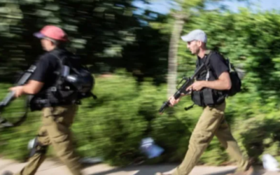Illustrative: A local town's volunteer security squad simulates an attack. (Maor Kinsbursky/Flash90)