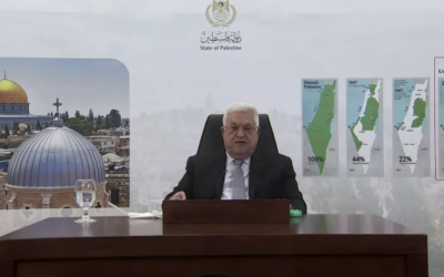 Palestinian Authority President Mahmoud Abbas addresses the United Nations General Assembly remotely from his office in Ramallah, on September 24, 2021 (Screenshot)
