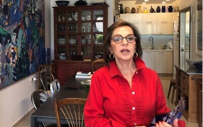 Artist Mindy Weisel in her Jerusalem home, prior to the September 2021 launch of her memoir, "After" (Jessica Steinberg/Times of Israel)