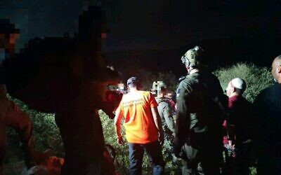 Search-and-rescue forces extract an IDF soldier who fell in a hole during a nighttime training exercise in central Israel, on September 22, 2021. (Etzion Search and Rescue Unit)