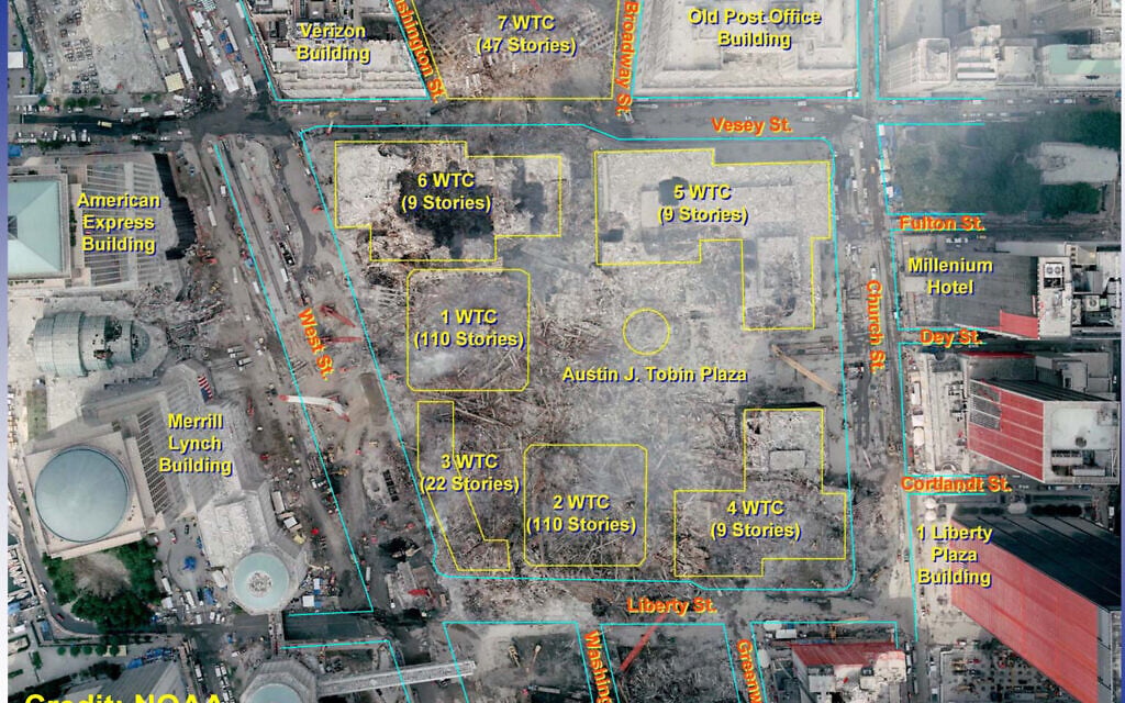 The layout of the original World Trade Center complex (via Wikimedia Commons/NOAA/Public domain)