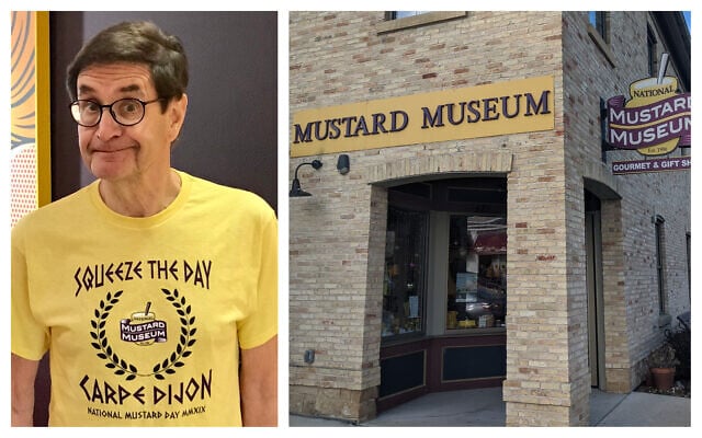 Barry Levenson (left) and his mustard museum. (Courtesy of Levenson/Wikimedia commons/via JTA)