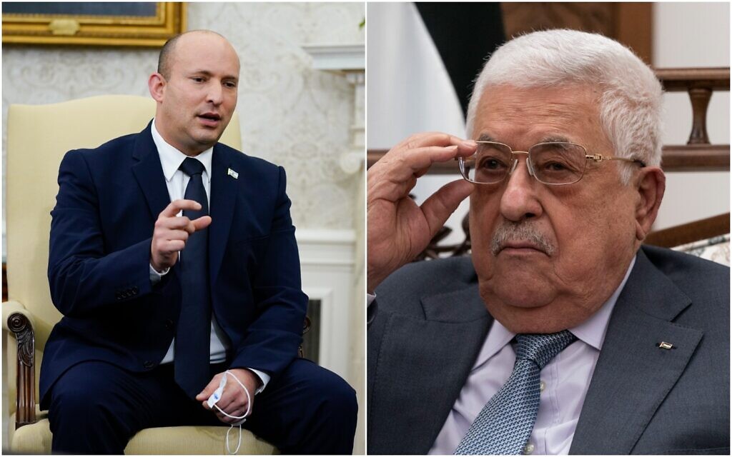 Prime Minister Naftali Bennett (L) and Palestinian Authority President Mahmoud Abbas. (Composite/AP) Prime Minister Naftali Bennett (L) and Palestinian Authority President Mahmoud Abbas. (Composite/AP)
