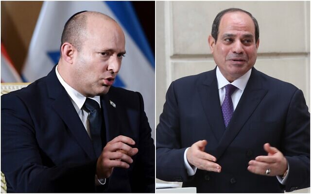 Prime Minister Naftali Bennett (L) and Egyptian President Abdel-Fattah el-Sissi. (Composite/AP) Prime Minister Naftali Bennett (L) and Egyptian President Abdel-Fattah el-Sissi. (Composite/AP)