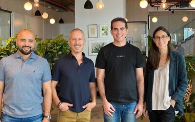 From right to left: Sompo Tel Aviv Business Development Manager Meytal Shavit, Planck co-founder and CEO Elad Tsur, head of the Sompo Digital Lab Tel Aviv Yinnon Dolev, and Diyaa Shridi, chief technology officer at Sompo Digital Lab Tel Aviv. (Michael Cohen)