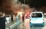 Screen grab of footage said to show disturbances at the Hawara checkpoint in the West Bank, September 11, 2021 (Twitter)