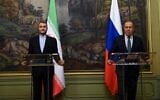 Illustrative: Russian Foreign Minister Sergey Lavrov (R) and his Iranian counterpart Hossein Amir-Abdollahian hold a joint press conference following their meeting in Moscow on October 6, 2021. (KIRILL KUDRYAVTSEV / POOL / AFP)