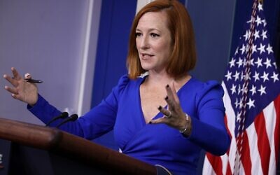 White House Press Secretary Jen Psaki calls on reporters during the daily news conference in the Brady Press Briefing Room at the White House on October 27, 2021 in Washington, DC. (Chip Somodevilla/Getty Images/AFP) White House Press Secretary Jen Psaki calls on reporters during the daily news conference in the Brady Press Briefing Room at the White House on October 27, 2021 in Washington, DC. (Chip Somodevilla/Getty Images/AFP)