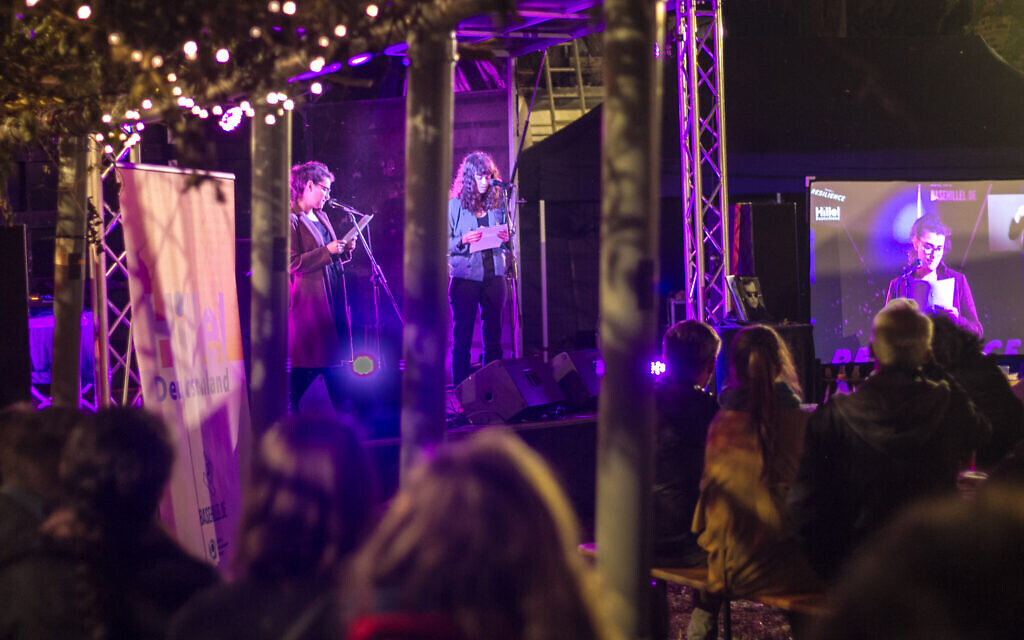 Survivors of the Halle attack share their experiences at the Festival of Resilience. (Debi Simon for Hillel Deutschland/ via JTA)
