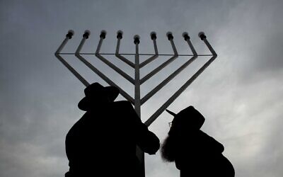 Illustrative: A giant Lubavitch Hanukkah Menorah is set up in central Berlin, Tuesday, December 20, 2011. (AP Photo/Markus Schreiber)