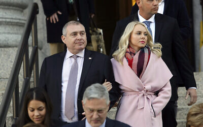 Lev Parnas, left, walks out of federal court with his wife Svetlana Parnas, Monday, Feb. 3, 2020, in New York. (AP/Mariela Lombard)