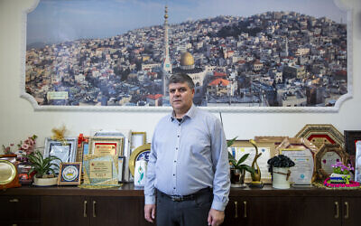 Dr. Samir Sobhi Mahamed, Mayor of the Israeli Arab town Umm al-Fahm, in his office, on February 4, 2020. (Oded Balilty/AP Photo)