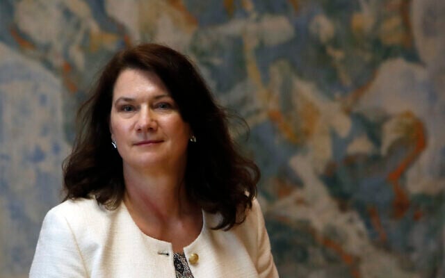 Sweden's Foreign Minister Ann Linde arrives for a news conference after talks with her Serbian counterpart Nikola Selakovic, in Belgrade, Serbia, on May 24, 2021. (AP Photo/Darko Vojinovic)