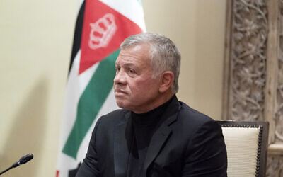 Jordan's King Abdullah II listens during a meeting with US Secretary of State Antony Blinken in Amman, Jordan, on May 26, 2021. (AP Photo/Alex Brandon, Pool)