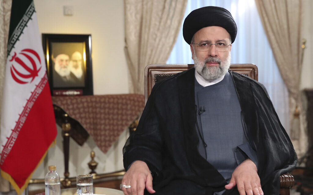 President Ebrahim Raisi attends a live televised interview with state-run TV, at the presidency office in Tehran, Iran, Sept. 4, 2021. (Iranian Presidency Office via AP) President Ebrahim Raisi attends a live televised interview with state-run TV, at the presidency office in Tehran, Iran, Sept. 4, 2021. (Iranian Presidency Office via AP)