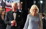 Britain's  Prince Charles, left, and Camilla, the Duchess of Cornwall, arrive for the World premiere of the new film from the James Bond franchise 'No Time To Die,' in London, September 28, 2021. (Chris Jackson/Pool Photo via AP)