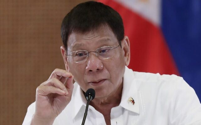 In this September 15, 2021 file photo, provided by the Malacanang Presidential Photographers Division, Philippine President Rodrigo Duterte gestures as he meets members of the Inter-Agency Task Force on the Emerging Infectious Diseases at the Malacanang presidential palace in Manila, Philippines. (Karl Alonzo/Malacanang Presidential Photographers Division via AP, File) In this September 15, 2021 file photo, provided by the Malacanang Presidential Photographers Division, Philippine President Rodrigo Duterte gestures as he meets members of the Inter-Agency Task Force on the Emerging Infectious Diseases at the Malacanang presidential palace in Manila, Philippines. (Karl Alonzo/Malacanang Presidential Photographers Division via AP, File)