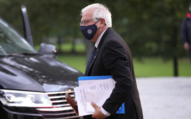European Union foreign policy chief Josep Borrell arrives for a dinner, prior to an EU summit, at the Brdo Castle in Kranj, Slovenia, October 5, 2021. (Darko Bandic/AP) European Union foreign policy chief Josep Borrell arrives for a dinner, prior to an EU summit, at the Brdo Castle in Kranj, Slovenia, October 5, 2021. (Darko Bandic/AP)