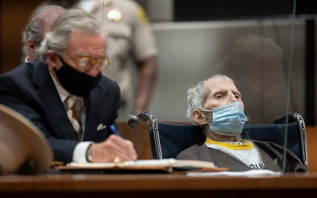 Robert Durst, seated with attorney Dick DeGuerin, is sentenced to life without possibility of parole for the killing of Susan Berman, at the Airport Courthouse in Los Angeles, October 14, 2021. (Myung J. Chung/Los Angeles Times via AP, Pool) Robert Durst, seated with attorney Dick DeGuerin, is sentenced to life without possibility of parole for the killing of Susan Berman, at the Airport Courthouse in Los Angeles, October 14, 2021. (Myung J. Chung/Los Angeles Times via AP, Pool)