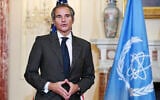 International Atomic Energy Agency Director General Rafael Mariano Grossi, (left) speaks with US Secretary of State Antony Blinken, on Monday, October 18, 2021, in the Benjamin Franklin Room at the State Department in Washington, ahead of a meeting. (Mandel Ngan/Pool via AP)