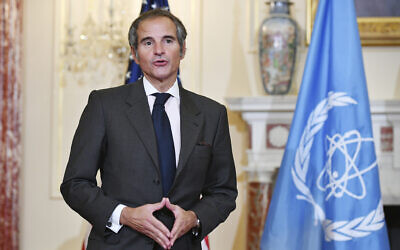 International Atomic Energy Agency Director General Rafael Mariano Grossi, (left) speaks with US Secretary of State Antony Blinken, on Monday, October 18, 2021, in the Benjamin Franklin Room at the State Department in Washington, ahead of a meeting. (Mandel Ngan/Pool via AP)