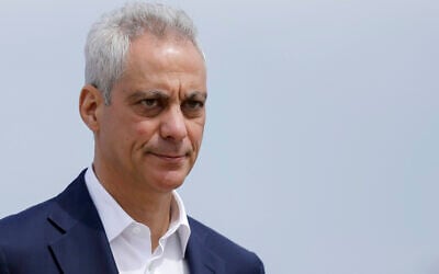 Then-Chicago mayor Rahm Emanuel waves as he arrives at a news conference outside of the south air traffic control tower at O'Hare International Airport in Chicago, on April 22, 2019. (AP Photo/Kiichiro Sato, File)