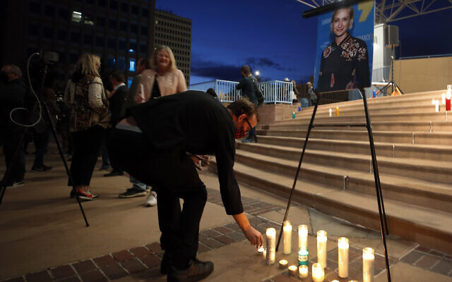 A man takes part in a candlelight vigil to honor cinematographer Halyna Hutchins in Albuquerque, New Mexico, Oct. 23, 2021 (AP Photo/Andres Leighton) A man takes part in a candlelight vigil to honor cinematographer Halyna Hutchins in Albuquerque, New Mexico, Oct. 23, 2021 (AP Photo/Andres Leighton)
