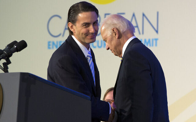 Amos Hochstein, US State Department special envoy for energy (left), shakes hands with then-US vice president Joe Biden after introducing at the Caribbean Energy Security Summit at the State Department in Washington, on January 26, 2015. (AP Photo/Jacquelyn Martin) Amos Hochstein, US State Department special envoy for energy (left), shakes hands with then-US vice president Joe Biden after introducing at the Caribbean Energy Security Summit at the State Department in Washington, on January 26, 2015. (AP Photo/Jacquelyn Martin)