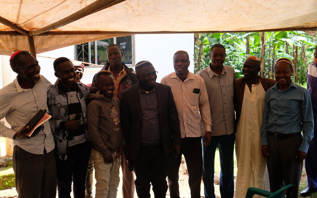 Members of the Nasenyi synagogue, including Ugandan Chief Rabbi Gershon Sizomu, center in blazer. (Courtesy of the Nasenyi congregation)