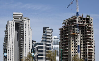 New residential buildings in the Ir Yamim neighborhood of Netanya, March 26, 2020. (Gili Yaari / Flash90)