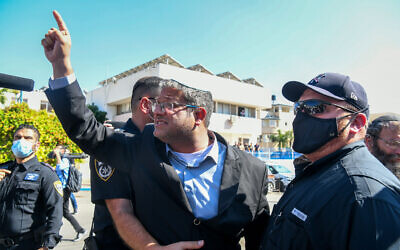 Religious Zionism MK Itamar Ben Gvir visits in Kafr Qasim, on October 5, 2021. (Yossi Zeliger/Flash90)