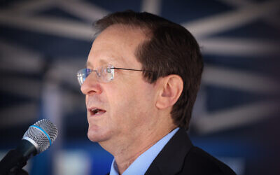 President Isaac Herzog attends an event in northern Israel, on October 11, 2021. (David Cohen/Flash90)