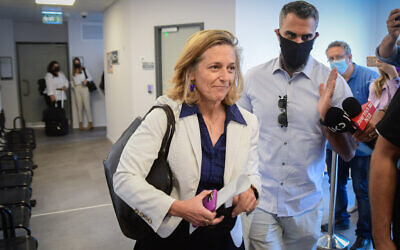 Dr. Sharon Alroy-Preis, head of public health services, is accompanied by a security guard as she walks out of a hearing at the Tel Aviv Magistrates' Court, on October 31, 2021. (Avshalom Sassoni/Flash90) Dr. Sharon Alroy-Preis, head of public health services, is accompanied by a security guard as she walks out of a hearing at the Tel Aviv Magistrates' Court, on October 31, 2021. (Avshalom Sassoni/Flash90)