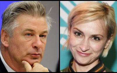 (L) In this Sept. 21, 2015 file photo, actor Alec Baldwin attends a news conference at United Nations headquarters. (AP Photo/Seth Wenig, File) and (R) filmmaker Halyna Hutchins attends the 2018 Sundance Film Festival Official Kickoff Party in Park City, Utah on January 18, 2018 (Sonia Recchia / GETTY IMAGES NORTH AMERICA / AFP)