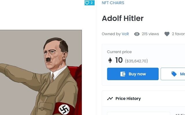 An NFT image of Adolf Hitler offered for sale on OpenSea (Screenshot/OpenSea)