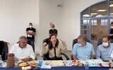 Screen capture from video of Interior Minister Ayelet Shaked, center, announcing that Maghar had become the first Druze city in Israel, October 26, 2021. (Twitter)