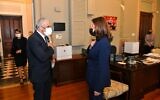 Foreign Minister Yair Lapid meets with US Vice President Kamala Harris in Washington on October 12, 2021. (Shlomi Amsalem/GPO)