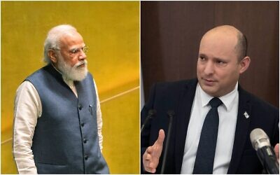 Indian Prime Minister Narendra Modi (L) and Prime Minister Naftali Bennett. (Composite/AP)