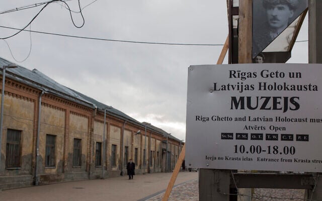 A man stands inside the Riga Ghetto Museum in Riga, Latvia, January 11, 2014. (Fishman/Ullstein via Getty Images via JTA) A man stands inside the Riga Ghetto Museum in Riga, Latvia, January 11, 2014. (Fishman/Ullstein via Getty Images via JTA)